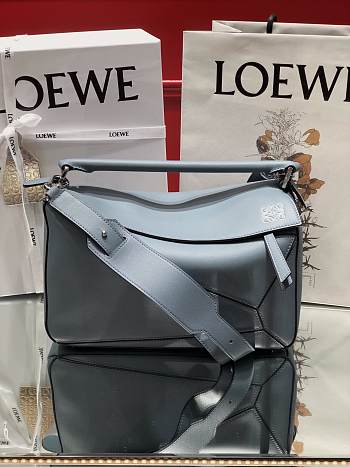 Loewe Medium Puzzle Bag Soft Grained Calfskin Pastel Blue Size 29 x 18 x 12 cm