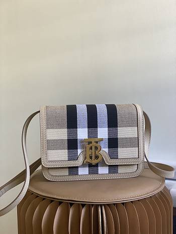 Burberry Small Check Canvas & Leather TB Bag Beige Size 21 x 16 x 6 cm