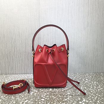 Valentino V Logo Leather Bucket Bag Red Size 18 x 20.5 x 10 cm