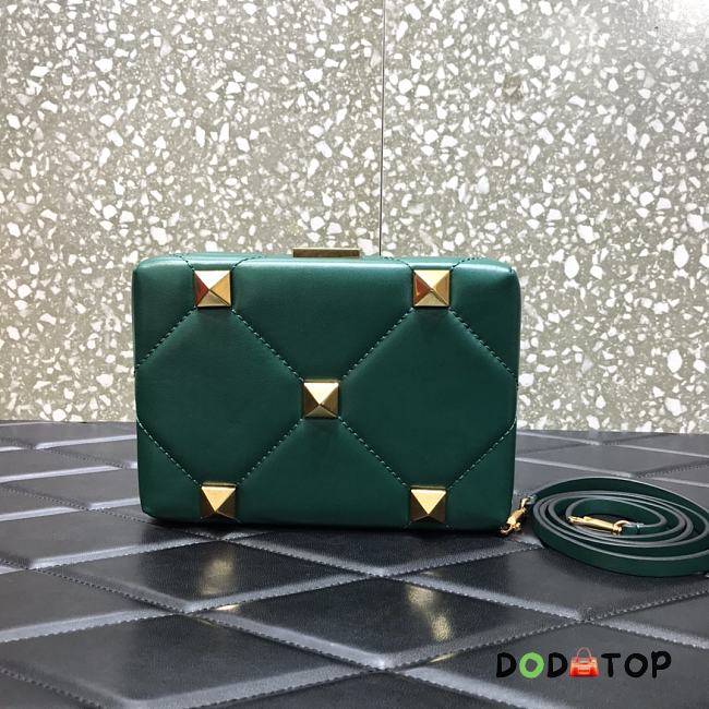Valentino Roman Stud Nappa Leather Clutch Bag Green Size 20 x 5 x 14 cm - 1
