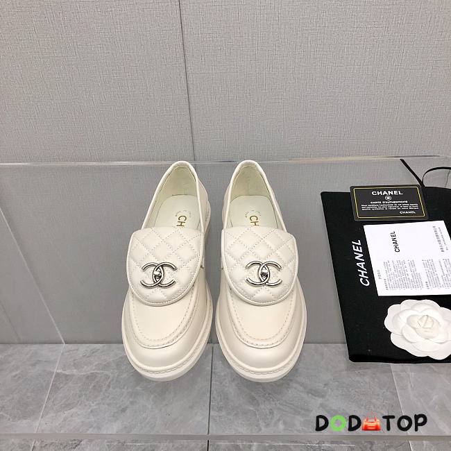 Chanel Flat Loafers White with Silver-tone Metal - 1