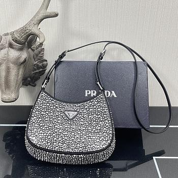 Prada Cleo Satin Bag With Appliqués 1BC169 Size 18.5 x 4.5 x 22 cm