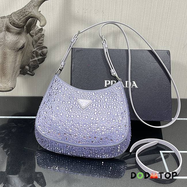 Prada Cleo Satin Bag With Appliqués Purple 1BC169 Size 18.5 x 4.5 x 22 cm - 1