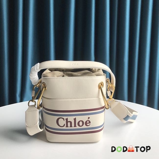 Chloe Mini Logo Printed Roy Bucket Bag in White Size 14.5 x 17 x 9.5 cm - 1
