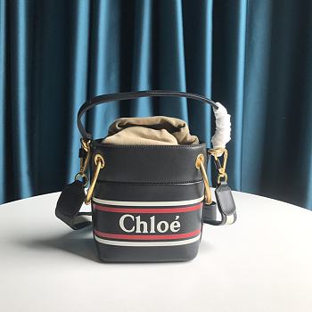 Chloe Mini Logo Printed Roy Bucket Bag in Black Size 14.5 x 17 x 9.5 cm