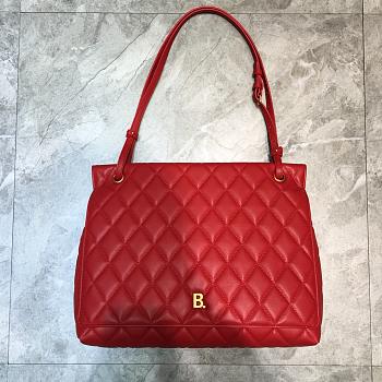Balenciaga Large Buckle Diamond Pattern Red Leather Gold Metal Size 37 cm