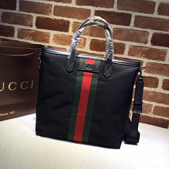 Gucci Black Techno Canvas Web Vertical Tote Bag 337070 Size 32 x 34 x 16 cm