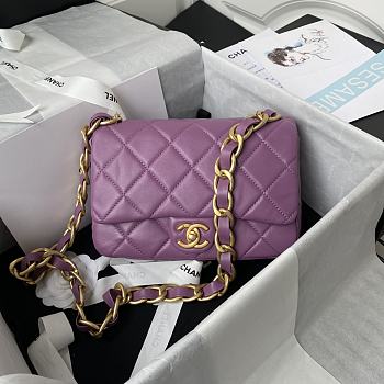 Chanel Flap Bag With Big Chain Leather Purple Size 22 × 5 × 15.5 cm