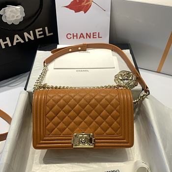 Chanel Boy Handbag Grain Calfskin Caramel A67086 Size 25 cm