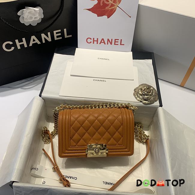 Chanel Boy Handbag Grain Calfskin Caramel A67085 Size 20 cm - 1