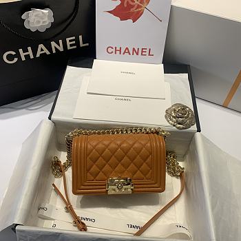 Chanel Boy Handbag Grain Calfskin Caramel A67085 Size 20 cm
