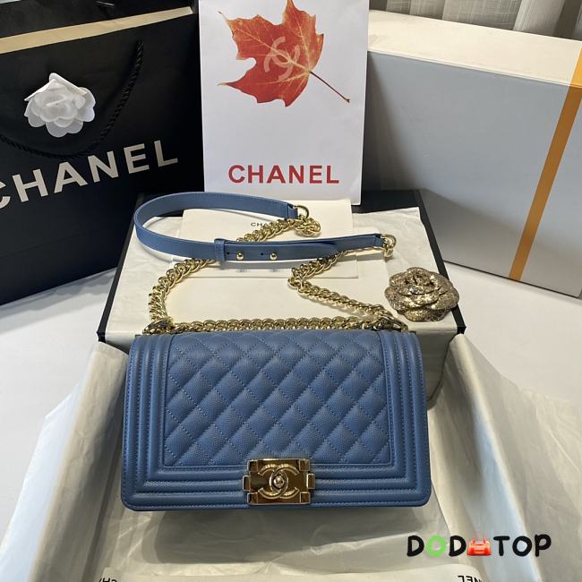 Chanel Boy Handbag Grain Calfskin Sky Blue A67086 Size 25 cm - 1