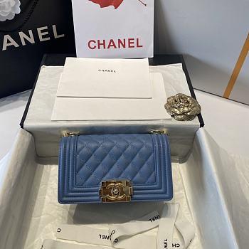 Chanel Boy Handbag Grain Calfskin Sky Blue A67085 Size 20 cm