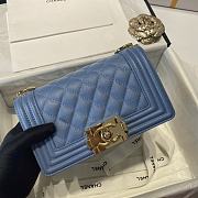 Chanel Boy Handbag Grain Calfskin Sky Blue A67085 Size 20 cm - 3