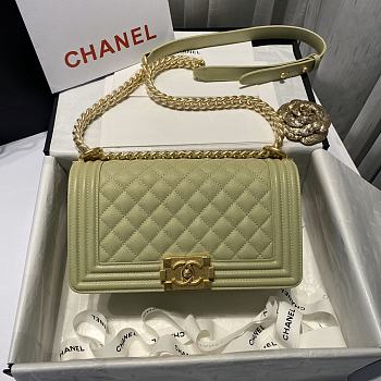 Chanel Boy Handbag Grain Calfskin Olive Green A67086 Size 25 cm