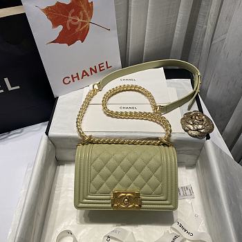 Chanel Boy Handbag Grain Calfskin Olive Green A67085 Size 20 cm