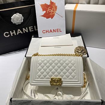 Chanel Boy Handbag Grain Calfskin White A67086 Size 25 cm