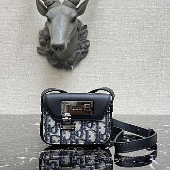 Dior Messenger Pouch Black Leather & Oblique Canvas Size 19 × 14 × 4 cm