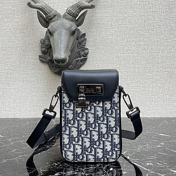 Dior Vertical Pouch Black Calfskin & Oblique Jacquard Size 11 x 19 x 3 cm