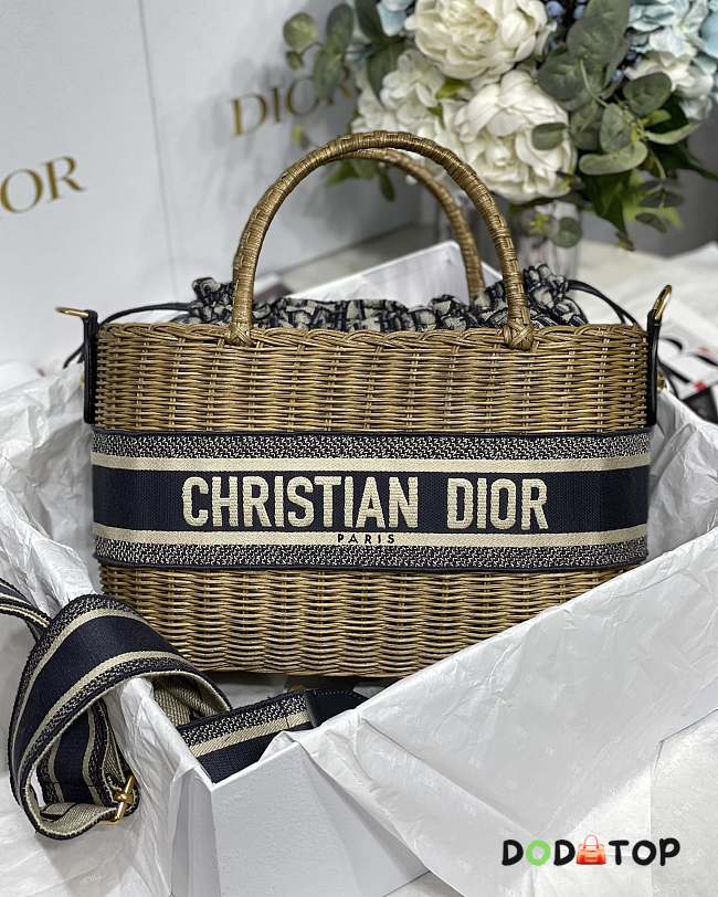 Dior Wicker Basket Bag Blue Dior Oblique Jacquard Size 28 x 21 x 12 cm - 1