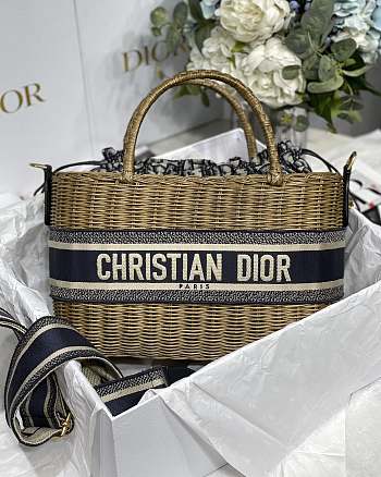 Dior Wicker Basket Bag Blue Dior Oblique Jacquard Size 28 x 21 x 12 cm