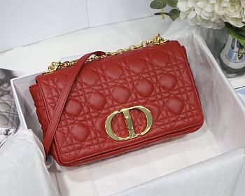 Dior Medium Caro Bag Red Supple Cannage Calfskin Size 25.5 x 15.5 x 8 cm
