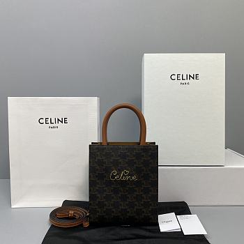 Celine Mini Vertical Cabas With Celine Print Tan 194372 Size 20 x 17 x 6 cm