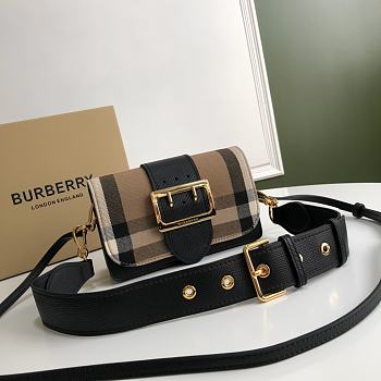 Burberry The Small Buckle Bag In House Check And Black Leather Size 19.5 cm