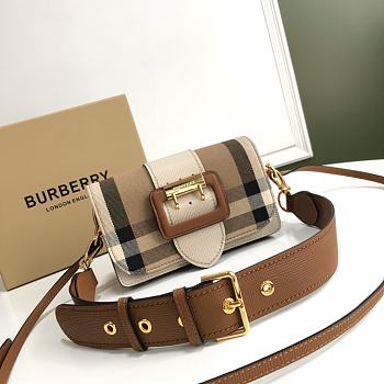 Burberry The Small Buckle Bag In House Check And Brown Leather Size 19.5 cm