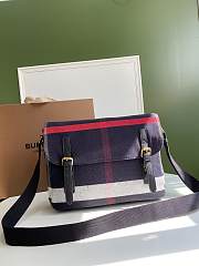 Burberry Messenger Black Leather & Navy Canvas Bag Size 34 x 24.5 x 10 - 1