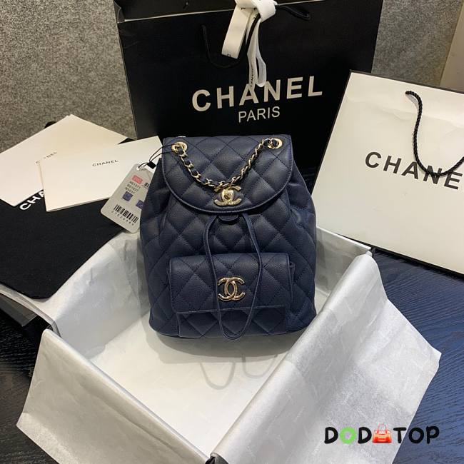 Chanel Backpack Navy Blue AS1371 Size 21.5 X 24 X 12 cm - 1