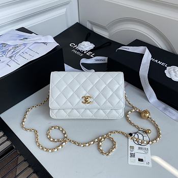 Chanel Wallet On Chain Golden Ball in White Size 19 cm