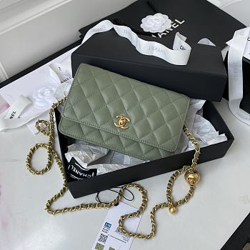 Chanel Wallet On Chain Golden Ball in Green Size 19 cm