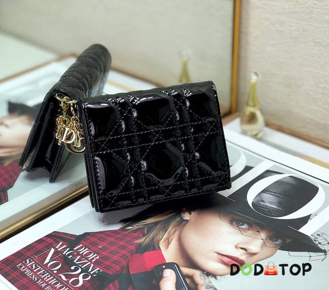 Mini Lady Dior Wallet Patent Cannage Calfskin Black S0178 Size 11 x 9 cm - 1