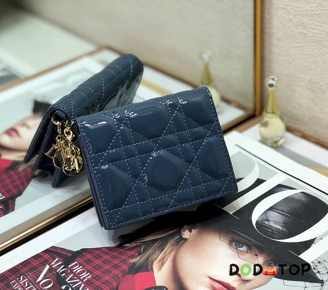 Mini Lady Dior Wallet Patent Cannage Calfskin Blue S0178 Size 11 x 9 cm - 1