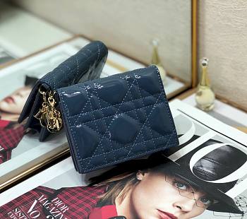 Mini Lady Dior Wallet Patent Cannage Calfskin Blue S0178 Size 11 x 9 cm
