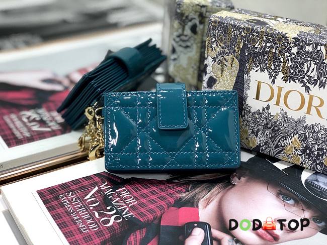 Lady Dior 5-Gusset Card Holder Patent Calfskin Steel Blue S0074 Size 10.5 x 6 x 3 cm - 1