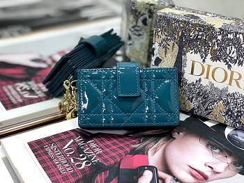 Lady Dior 5-Gusset Card Holder Patent Calfskin Steel Blue S0074 Size 10.5 x 6 x 3 cm