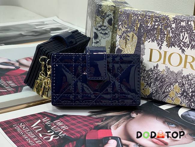 Lady Dior 5-Gusset Card Holder Patent Calfskin Indigo Blue S0074 Size 10.5 x 6 x 3 cm - 1