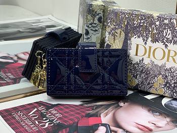 Lady Dior 5-Gusset Card Holder Patent Calfskin Indigo Blue S0074 Size 10.5 x 6 x 3 cm