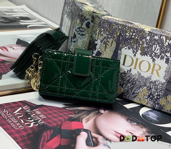 Lady Dior 5-Gusset Card Holder Patent Calfskin Green S0074 Size 10.5 x 6 x 3 cm - 1