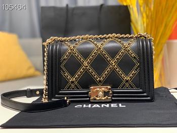 Chanel Boy Bag Lampskin Black A67086 Size  25 cm