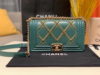 Chanel Boy Bag Lampskin Green A67086 Size 25 cm