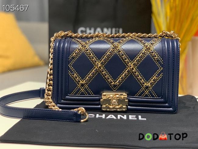 Chanel Boy Bag Lampskin Navy Blue A67086 Size 25 cm - 1