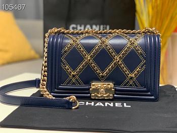 Chanel Boy Bag Lampskin Navy Blue A67086 Size 25 cm