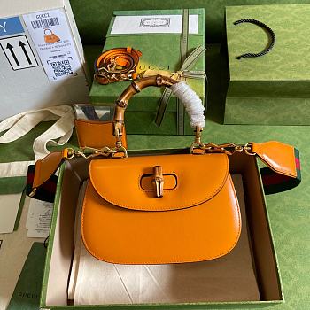 Gucci Small Top Handle Bag With Bamboo Marigold Yellow 675797 Size 21 cm