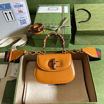 Gucci Mini Top Handle Bag With Bamboo Marigold Yellow ‎686864 Size 17 cm