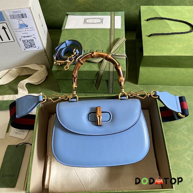 Gucci Small Top Handle Bag With Bamboo Blue 675797 Size 21 cm - 1