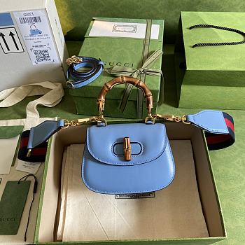 Gucci Mini Top Handle Bag With Bamboo Blue ‎686864 Size 17 cm