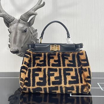 Fendi Peekaboo Medium Brown Sheepskin Bag 8BN327 Size 27 x 25 x 14 cm